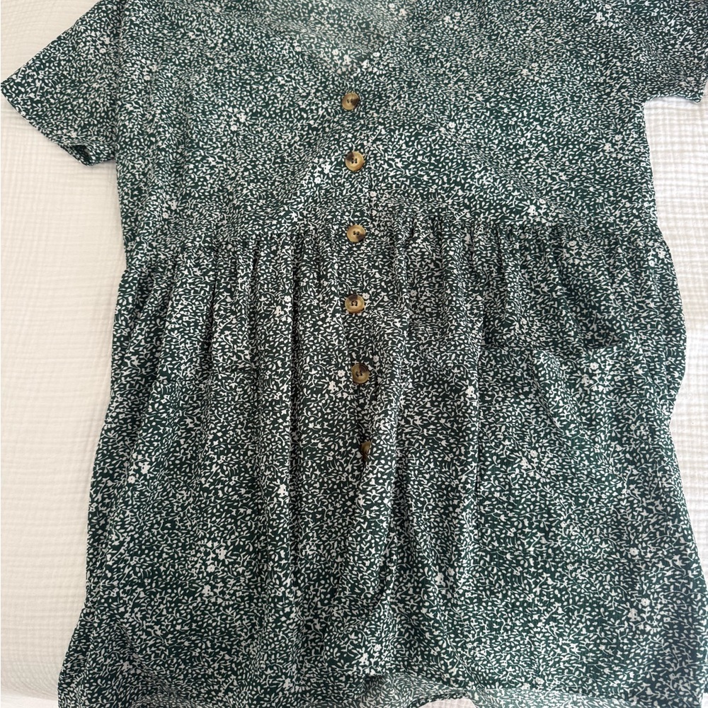 Princess Polly Dark Green Floral Button-Front Blouse